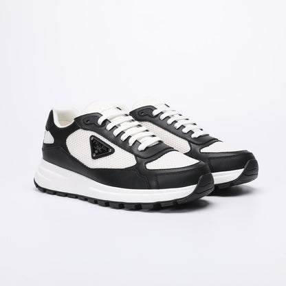 Prada Prax 02 Fabric and Brushed Leather Sneakers "Whtie-Black"