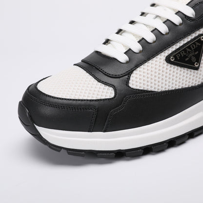 Prada Prax 02 Fabric and Brushed Leather Sneakers "Whtie-Black"