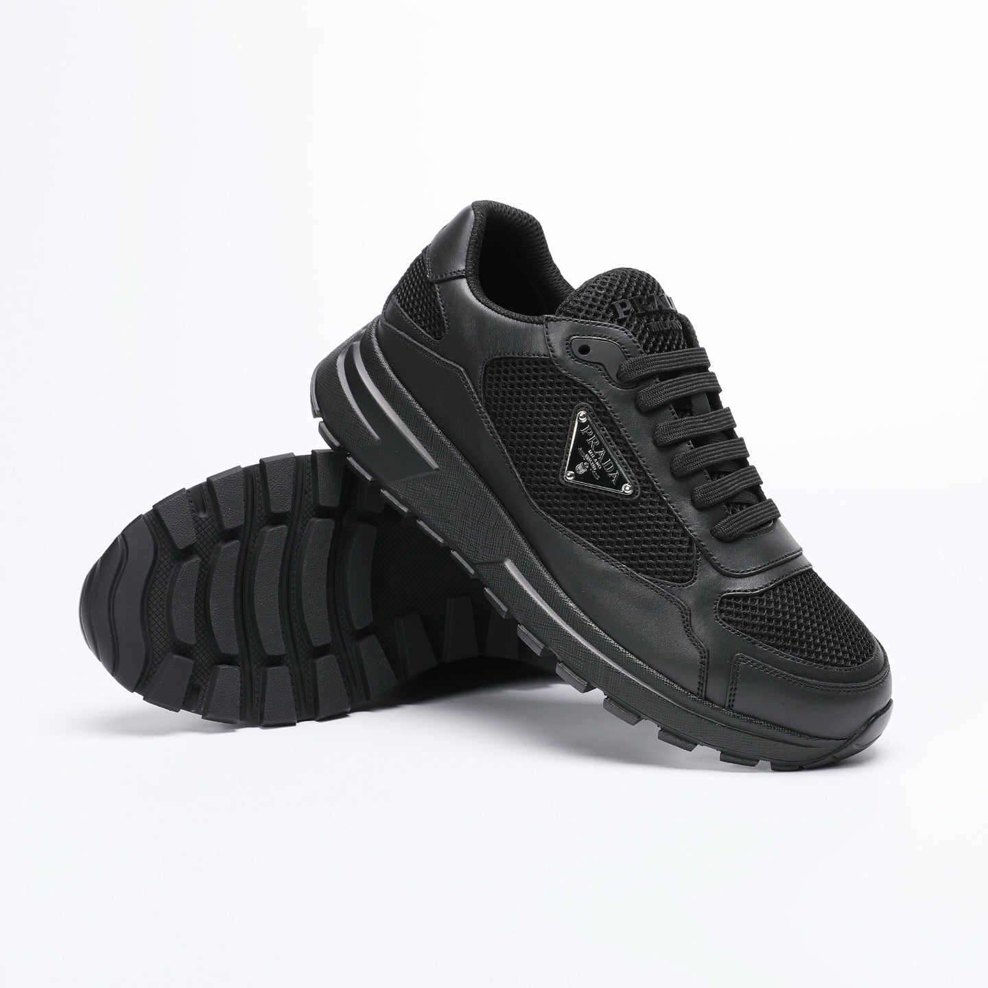 Prada Prax 02 Fabric and Brushed Leather Sneakers "Black"