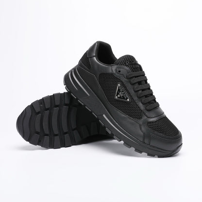 Prada Prax 02 Fabric and Brushed Leather Sneakers "Black"