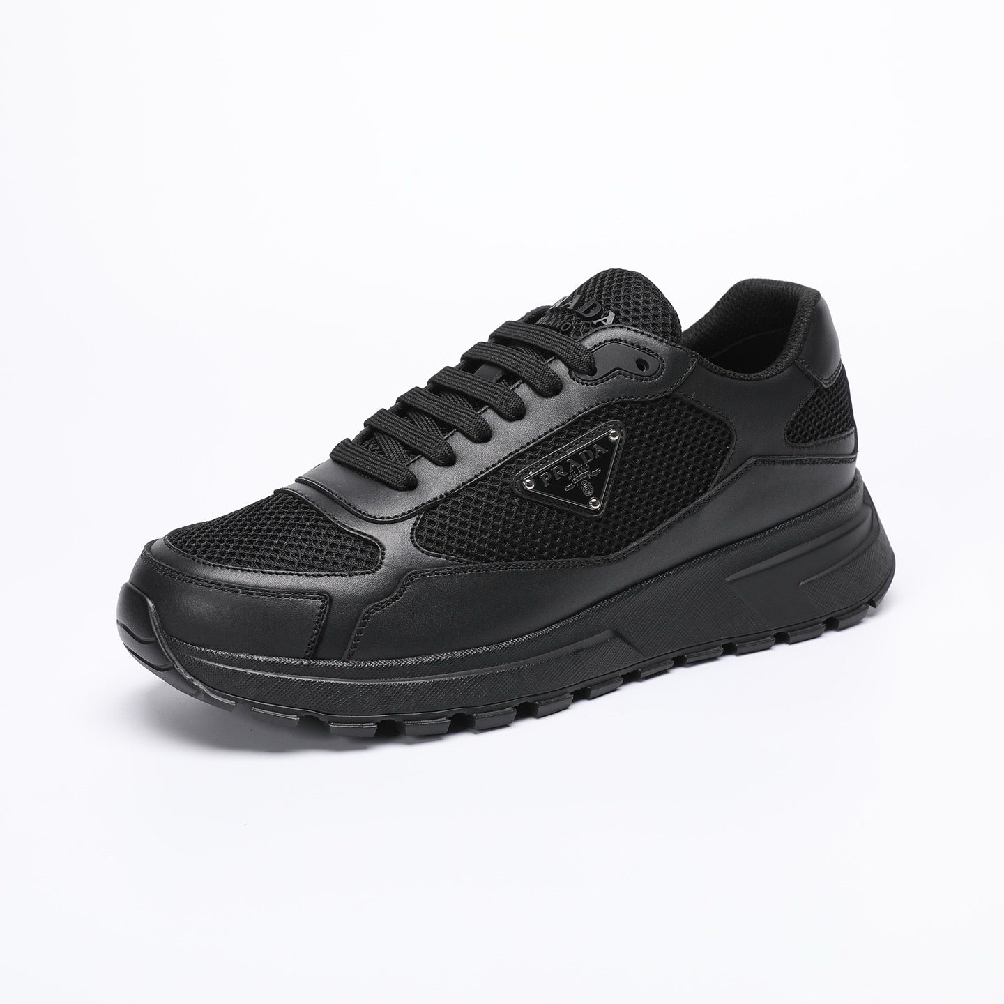 Prada Prax 02 Fabric and Brushed Leather Sneakers "Black"