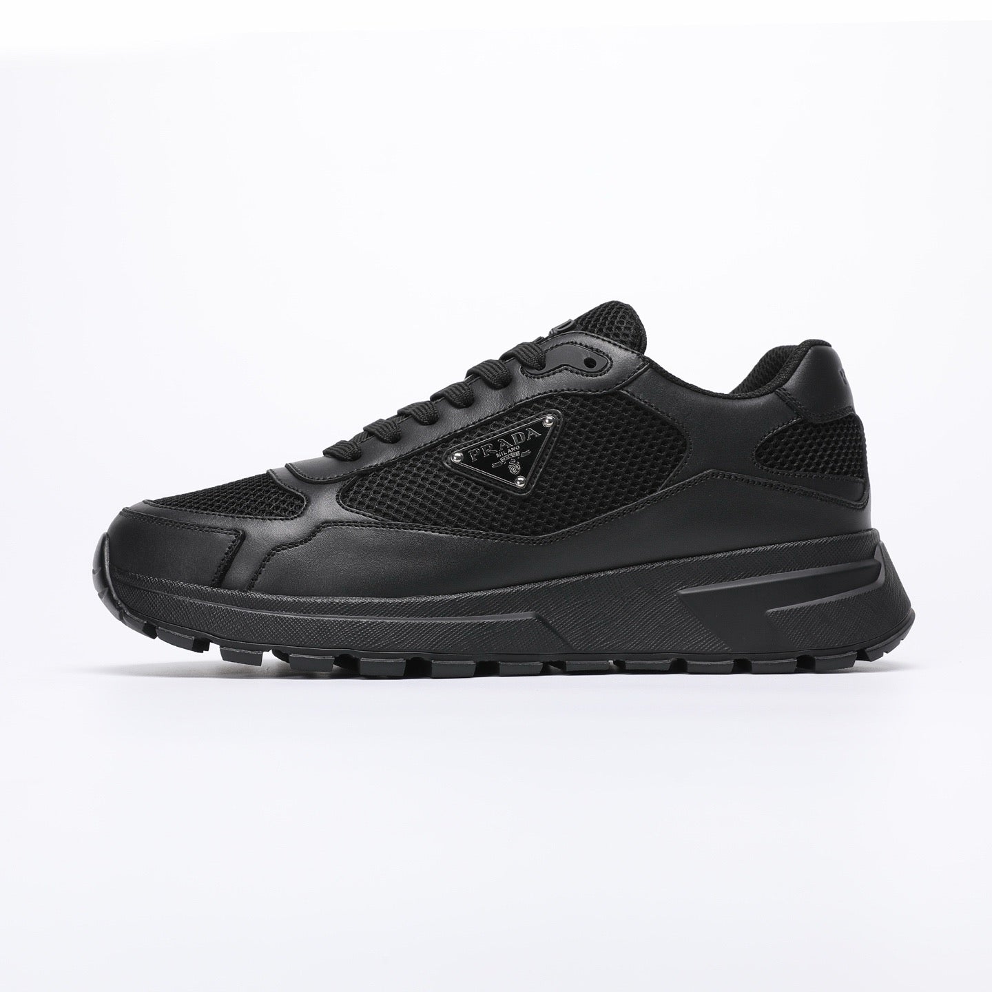 Prada Prax 02 Fabric and Brushed Leather Sneakers "Black"