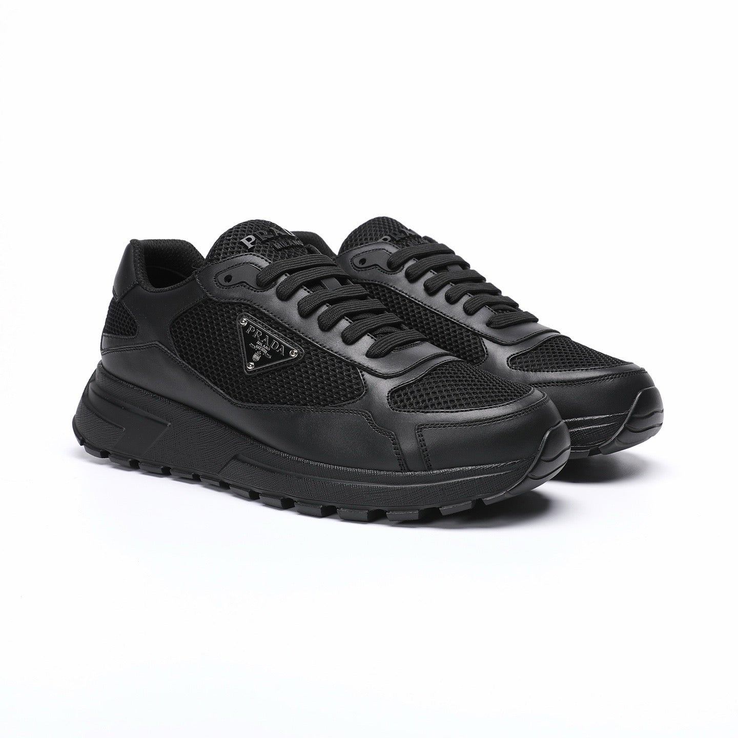 Prada Prax 02 Fabric and Brushed Leather Sneakers "Black"