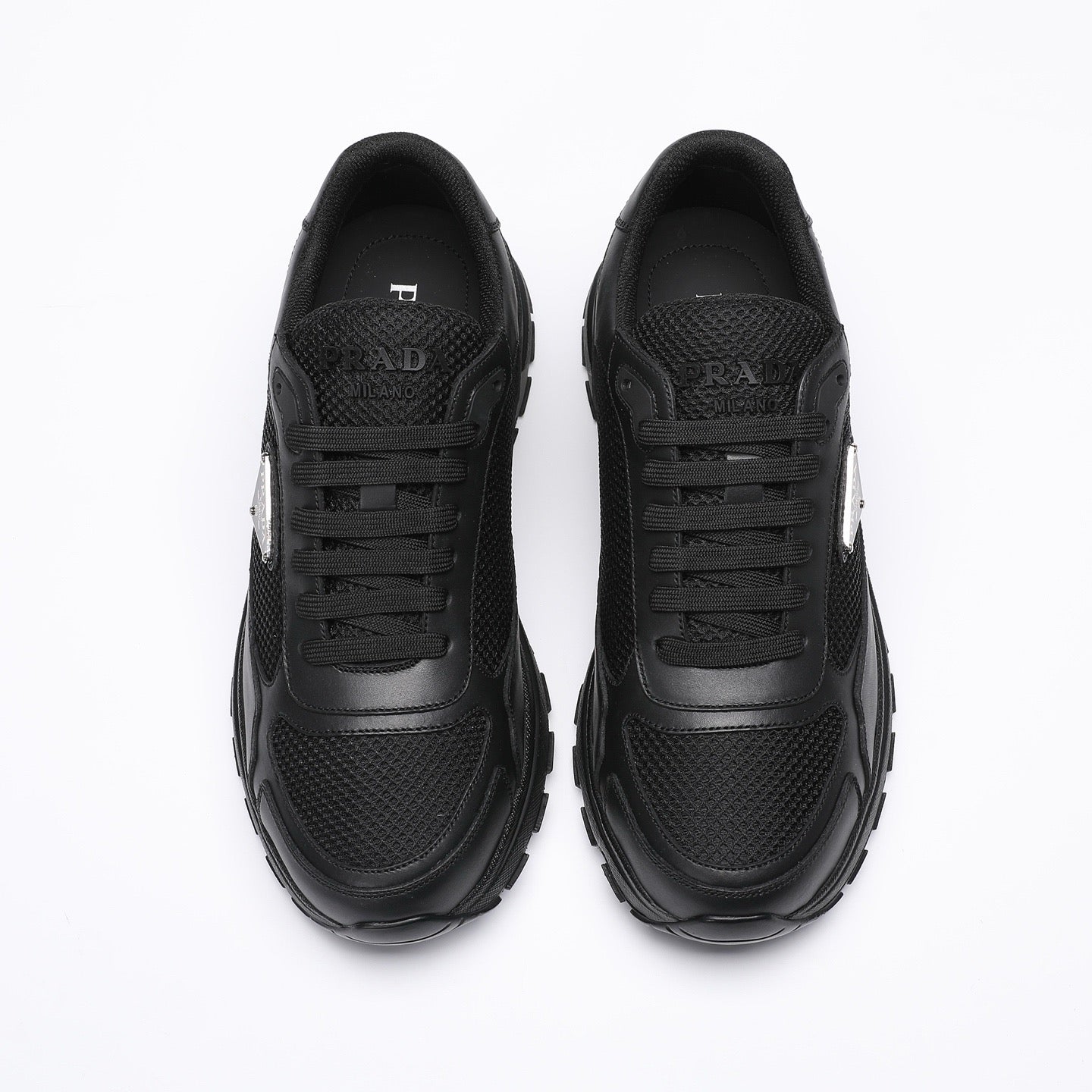 Prada Prax 02 Fabric and Brushed Leather Sneakers "Black"