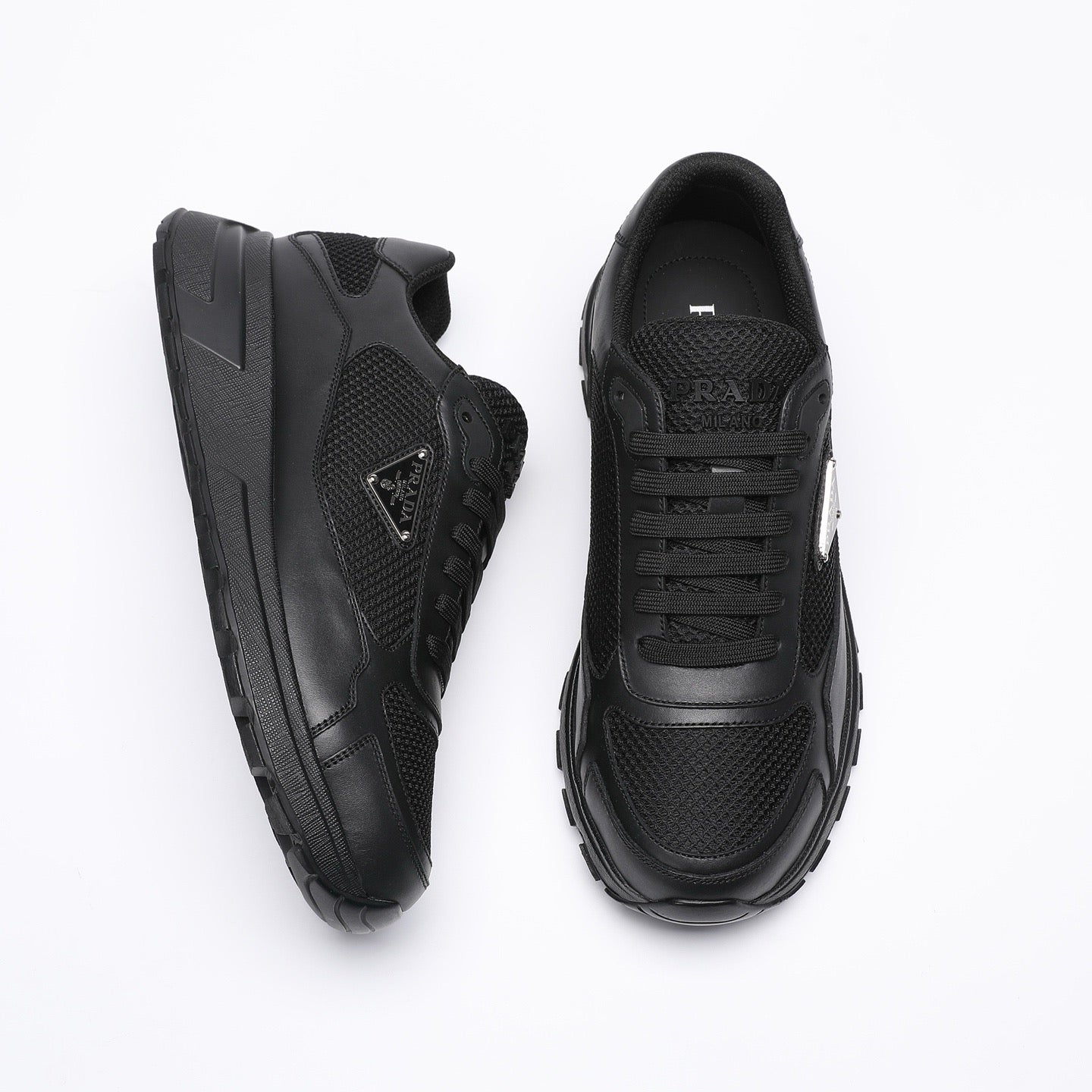 Prada Prax 02 Fabric and Brushed Leather Sneakers "Black"