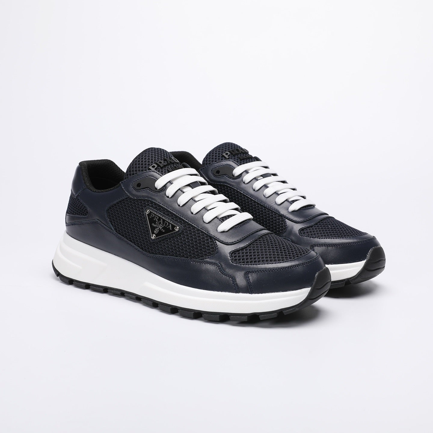 Prada Prax 02 Fabric and Brushed Leather Sneakers "Black-White"