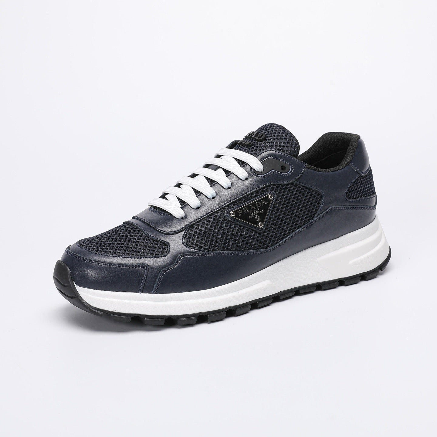 Prada Prax 02 Fabric and Brushed Leather Sneakers "Black-White"