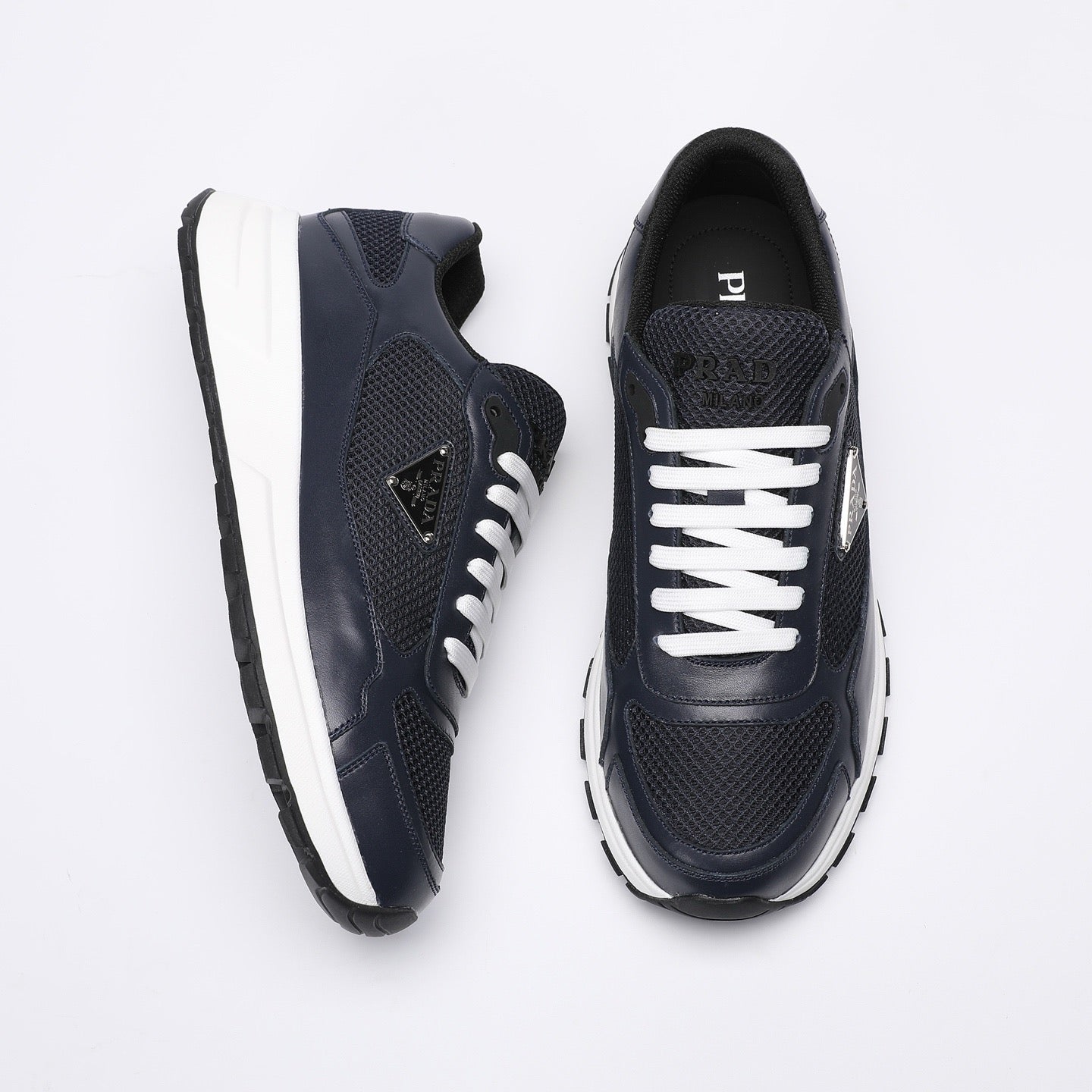 Prada Prax 02 Fabric and Brushed Leather Sneakers "Black-White"