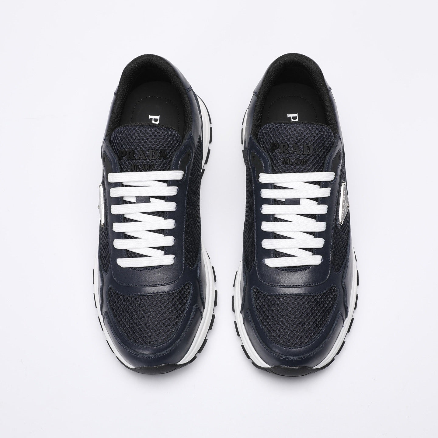 Prada Prax 02 Fabric and Brushed Leather Sneakers "Black-White"