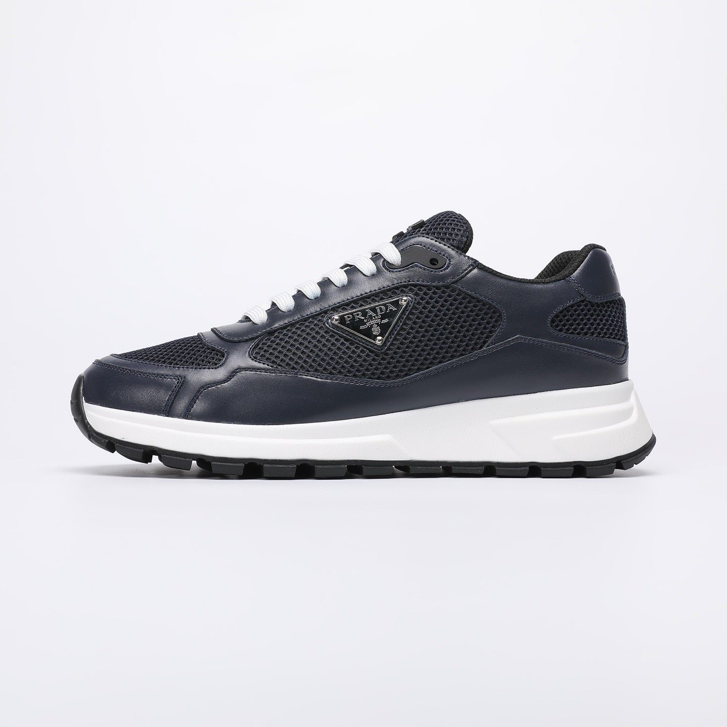 Prada Prax 02 Fabric and Brushed Leather Sneakers "Black-White"