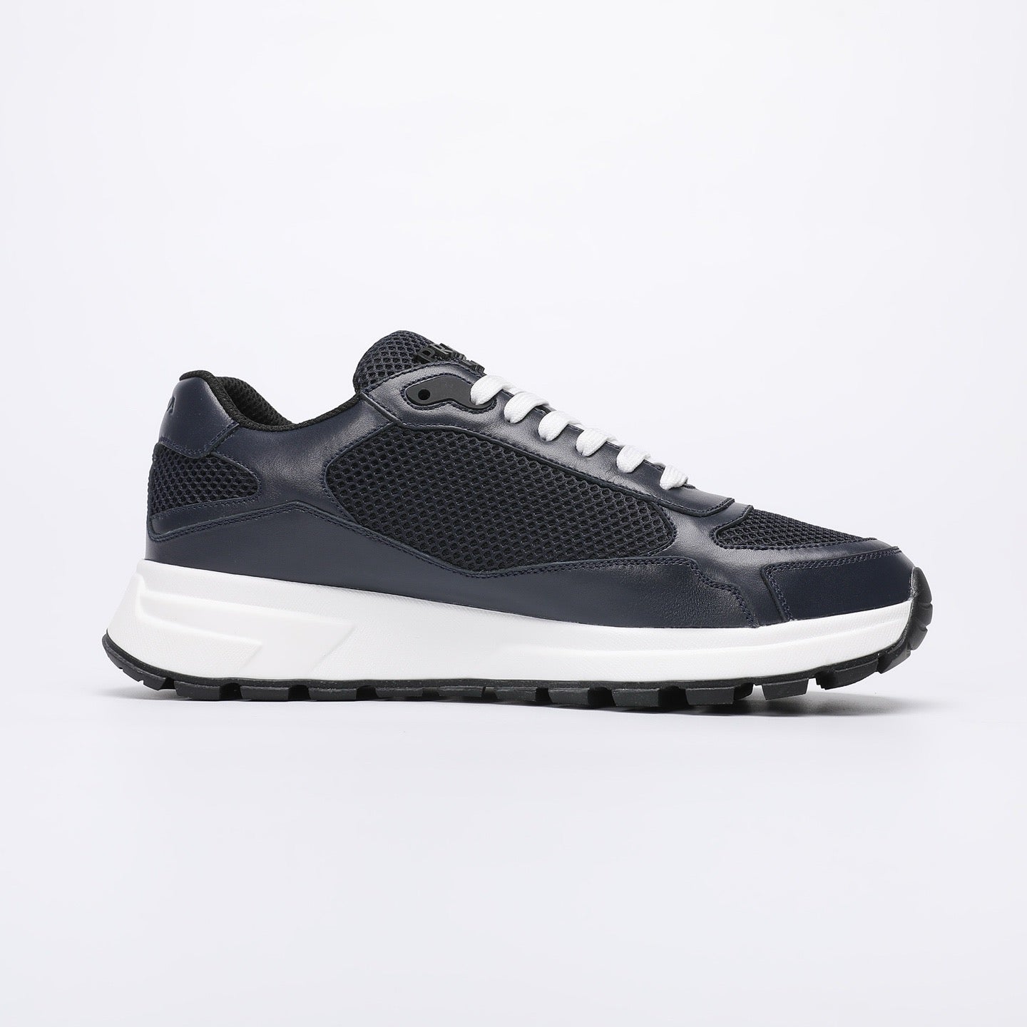 Prada Prax 02 Fabric and Brushed Leather Sneakers "Black-White"