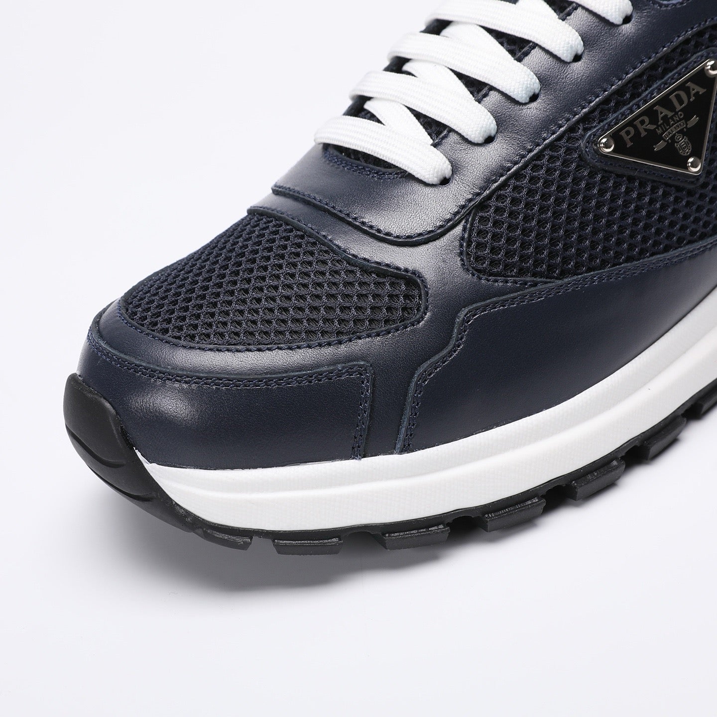 Prada Prax 02 Fabric and Brushed Leather Sneakers "Black-White"