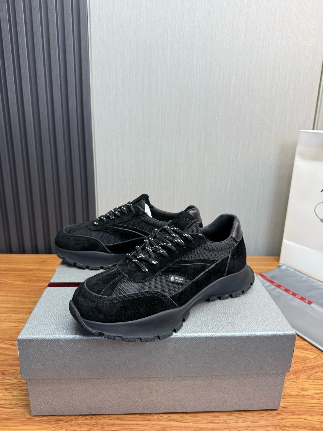 Prada Mesh fabric and Suede Sneakers "Black"