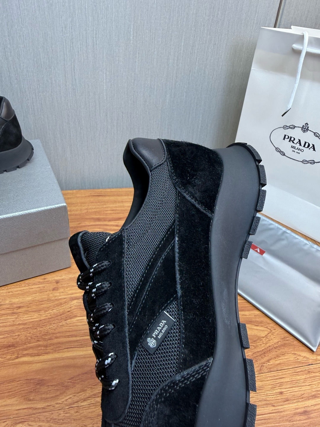 Prada Mesh fabric and Suede Sneakers "Black"