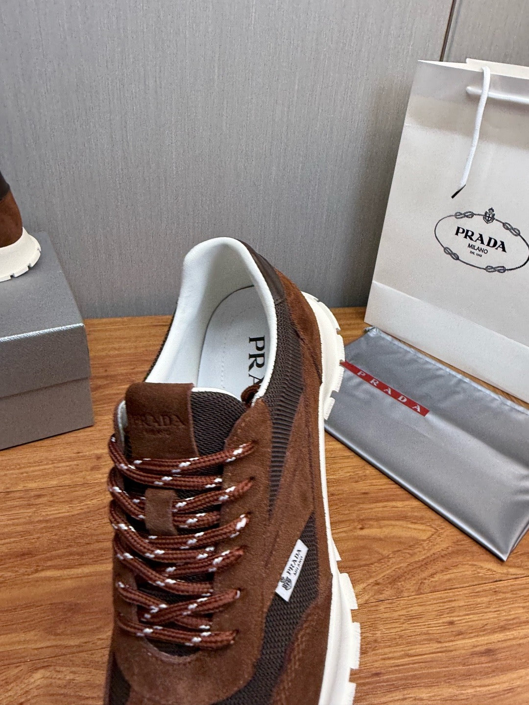 Prada Mesh fabric and Suede Sneakers "Cocoa Brown"