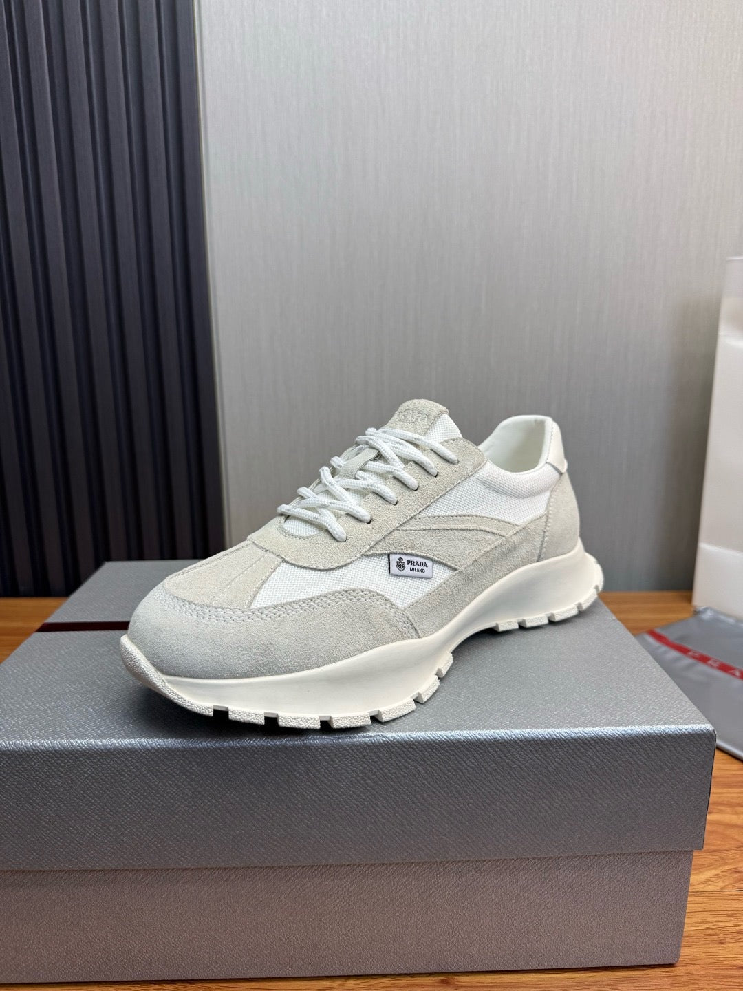 Prada Mesh fabric and Suede Sneakers "White"