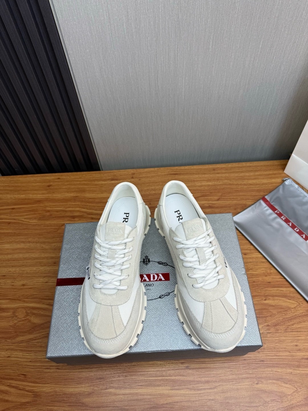 Prada Mesh fabric and Suede Sneakers "White"