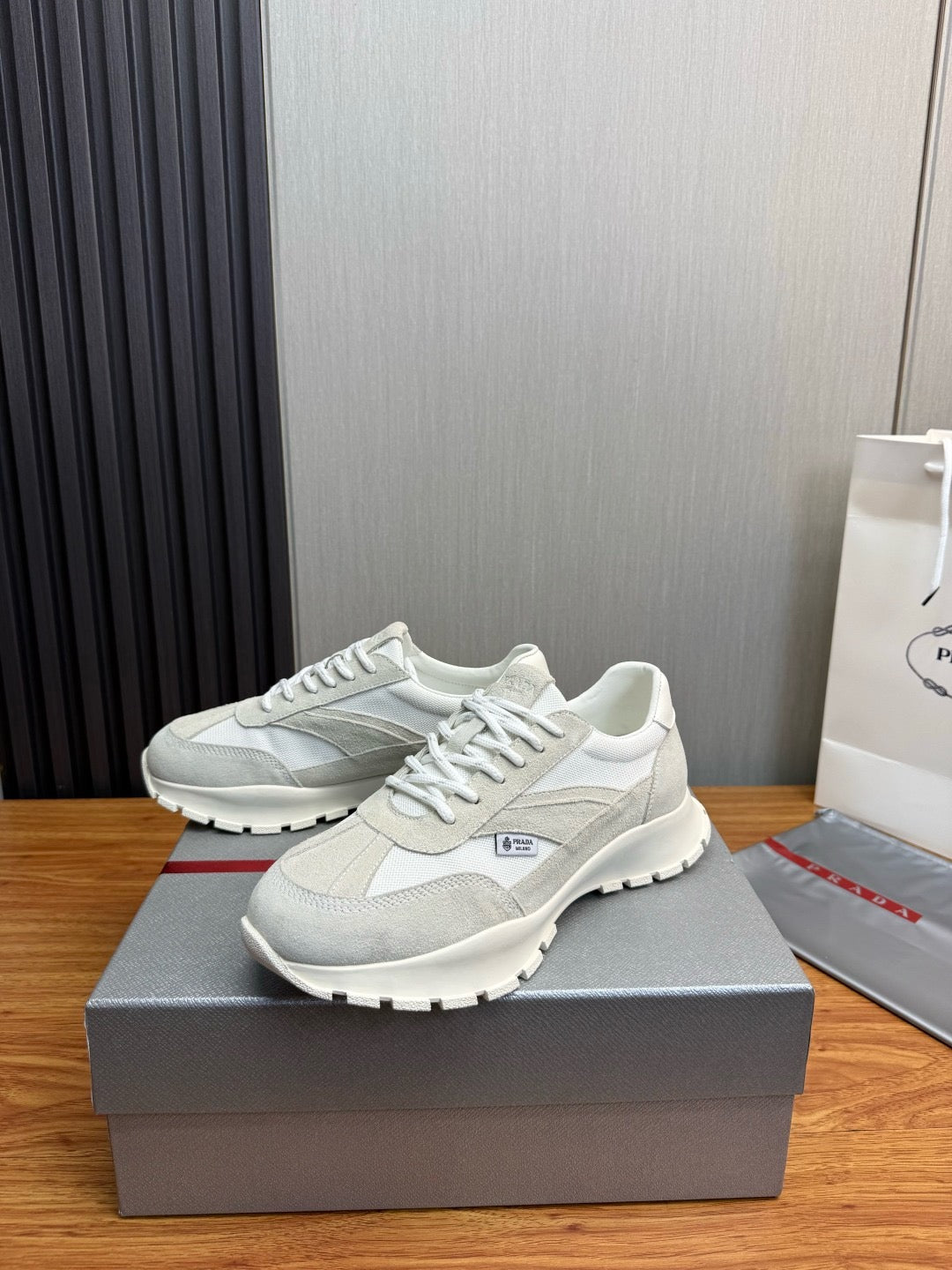 Prada Mesh fabric and Suede Sneakers "White"