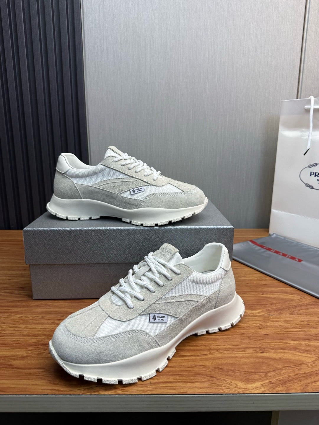 Prada Mesh fabric and Suede Sneakers "White"