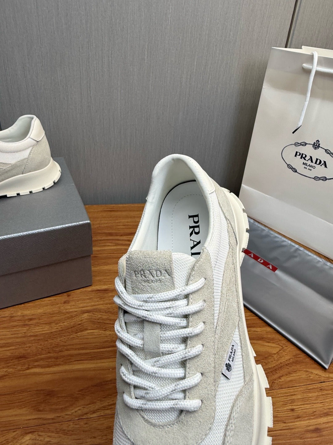 Prada Mesh fabric and Suede Sneakers "White"