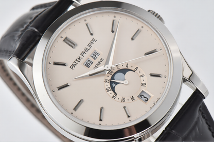 Patek Philippe Grand Complications Moonphase 38.5mm Black Leather White Dial