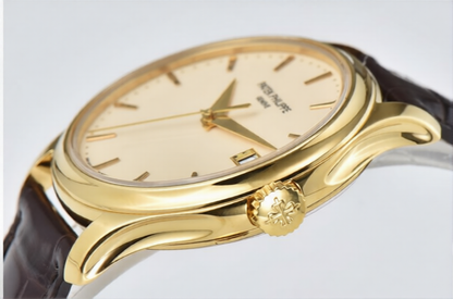 Patek Philippe Calatrava 39mm Gold Brown Leather White Dial