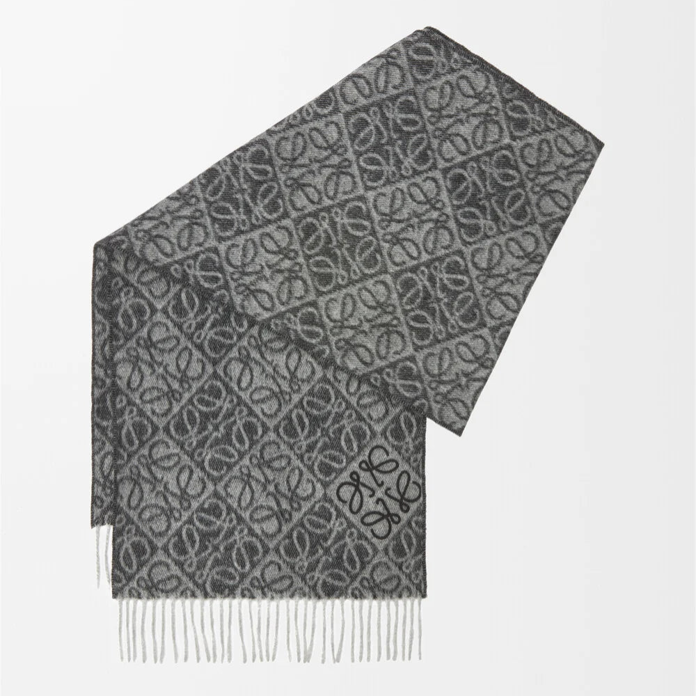Loewe Anagram Wool and Cashmere Scarf "Grey-Black"
