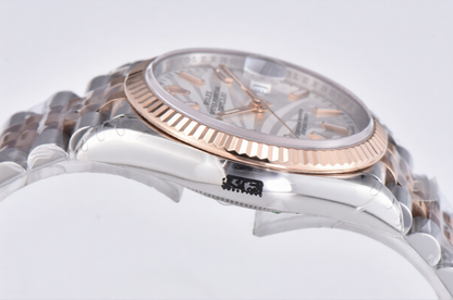 Rolex Date Just 36mm SS/RG Jubilee Bracelet Steel Silver Leaf Dial