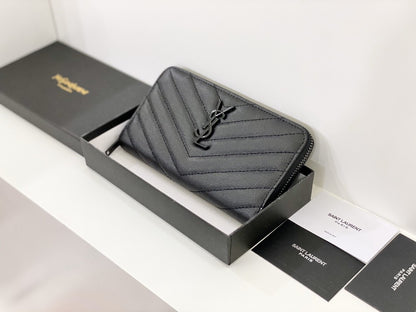 Yves Saint Laurent Cassandre Matelasse Zip Around Wallet Black