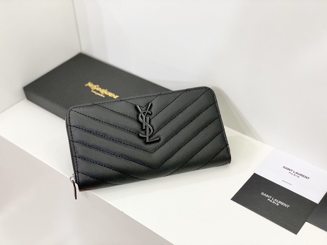 Yves Saint Laurent Cassandre Matelasse Zip Around Wallet Black