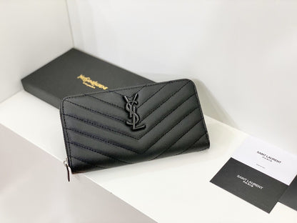 Yves Saint Laurent Cassandre Matelasse Zip Around Wallet Black