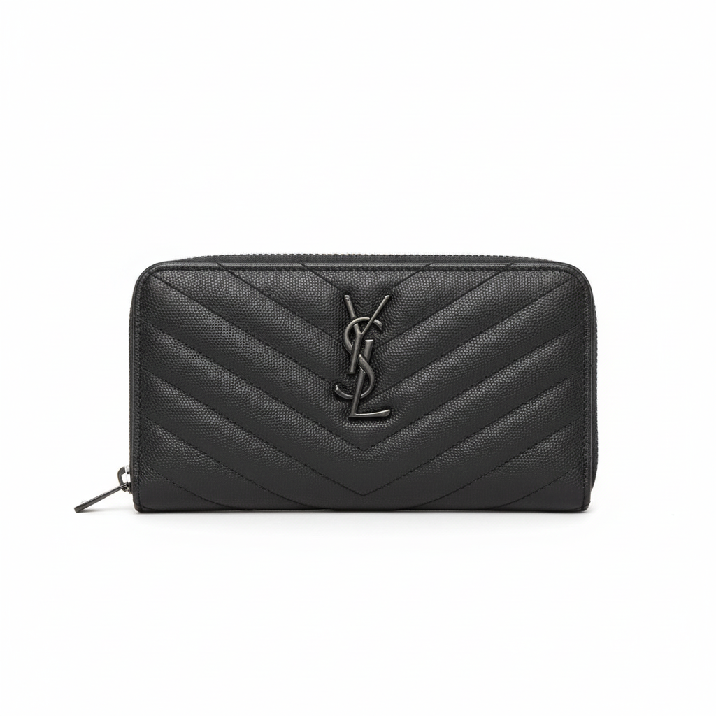 Yves Saint Laurent Cassandre Matelasse Zip Around Wallet Black