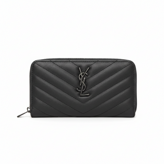 Yves Saint Laurent Cassandre Matelasse Zip Around Wallet Black