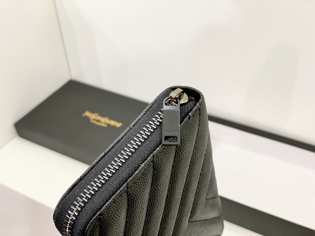 Yves Saint Laurent Cassandre Matelasse Zip Around Wallet Black