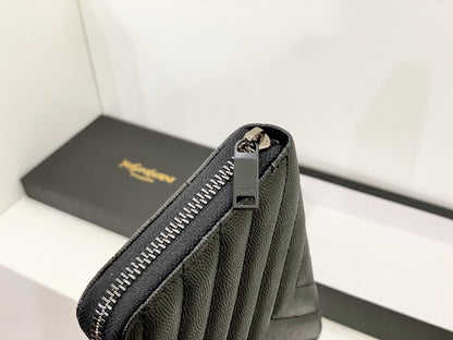 Yves Saint Laurent Cassandre Matelasse Zip Around Wallet Black