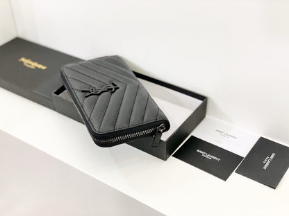 Yves Saint Laurent Cassandre Matelasse Zip Around Wallet Black
