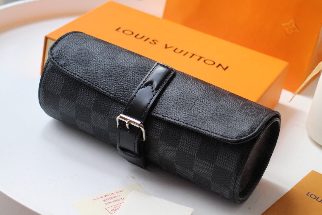 Louis Vuitton 3 Watch Case Damier Graphite Canvas