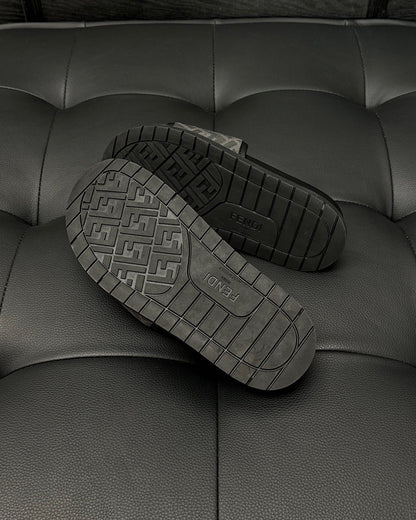 Fendi Diagonal Slides "Grey FF Jacquard and Black"