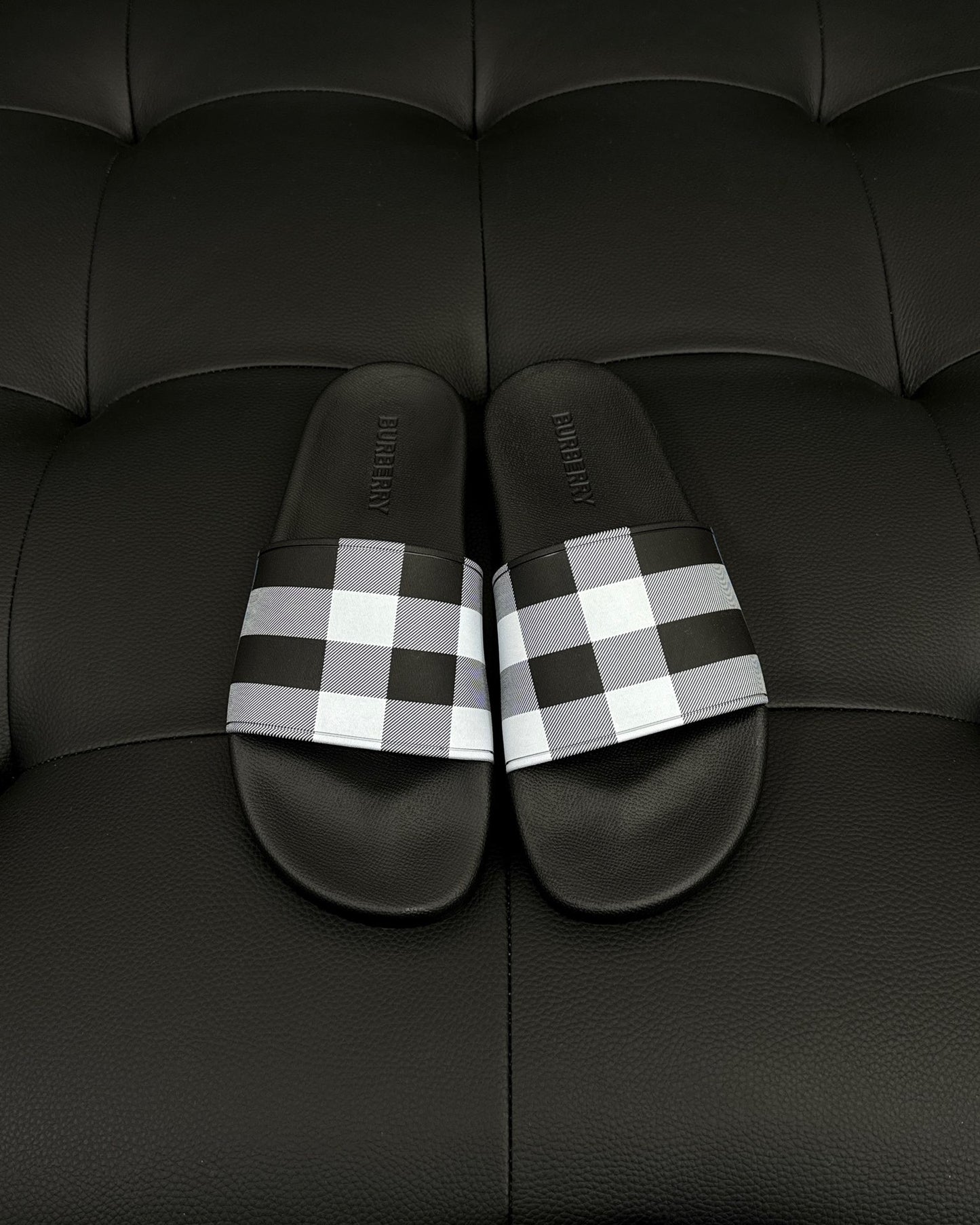 Burberry Furley Check Slides "Black Calico"