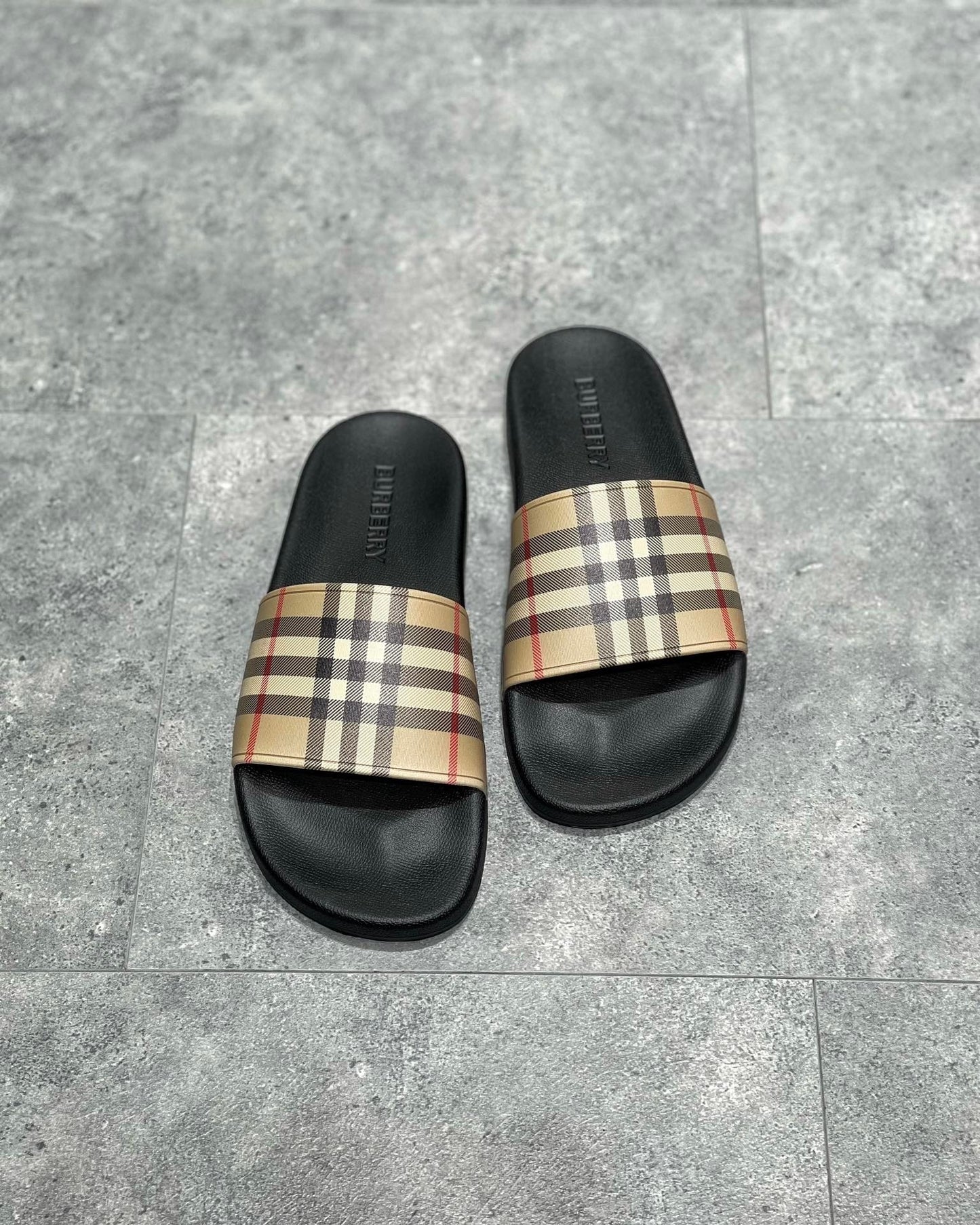 Burberry Furley Check Slides "Archive Beige"