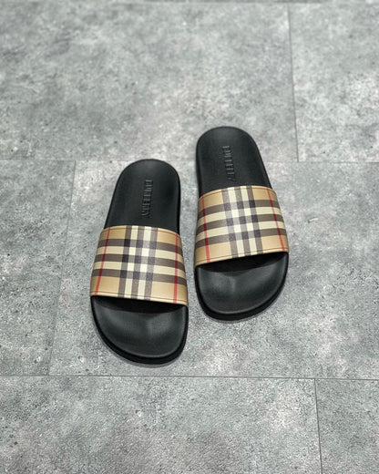 Burberry Furley Check Slides "Archive Beige"