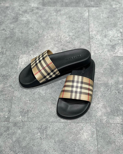Burberry Furley Check Slides "Archive Beige"