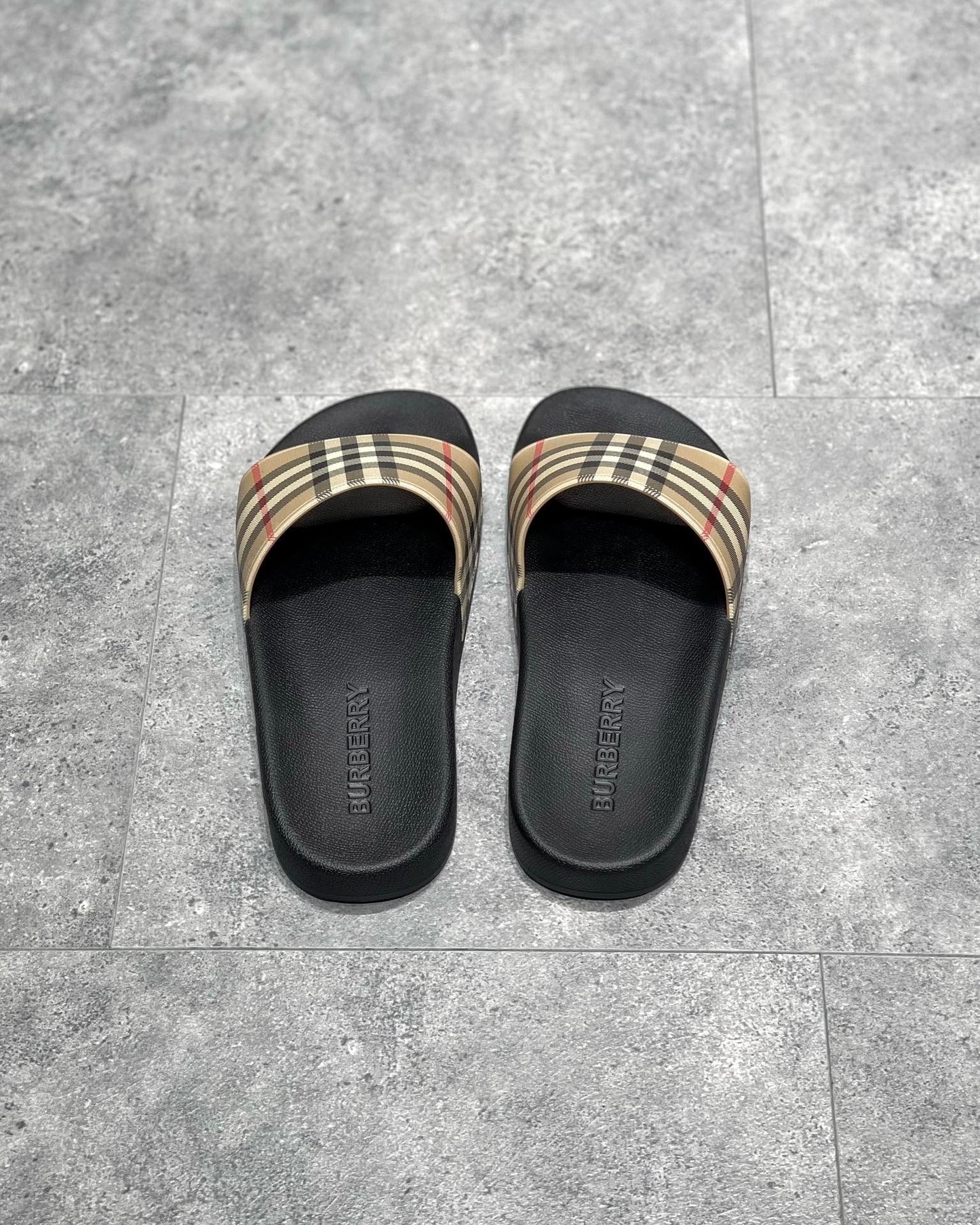 Burberry Furley Check Slides "Archive Beige"