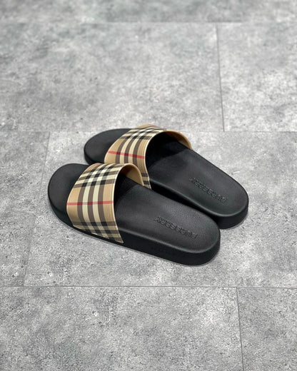 Burberry Furley Check Slides "Archive Beige"