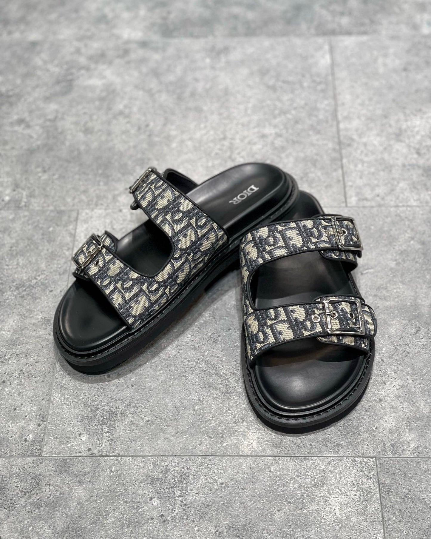 Dior Aqua Sandals "Beige and Black Dior Oblique Jacquard"