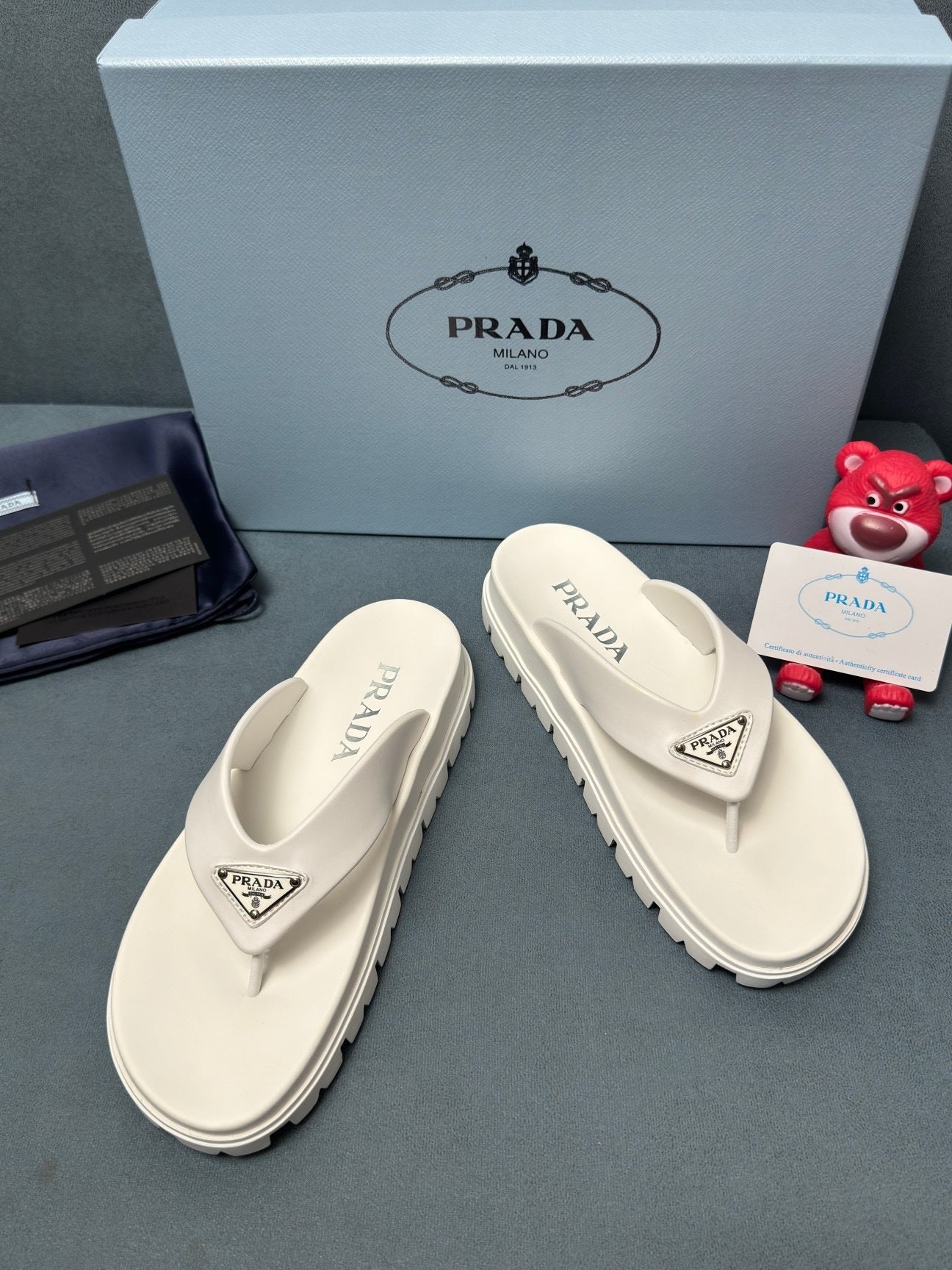 Prada Rubber Thong Sandals "White"