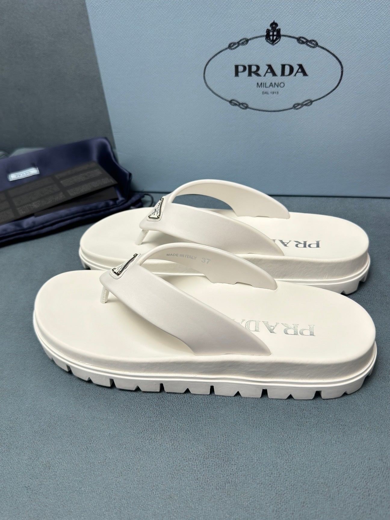 Prada Rubber Thong Sandals "White"