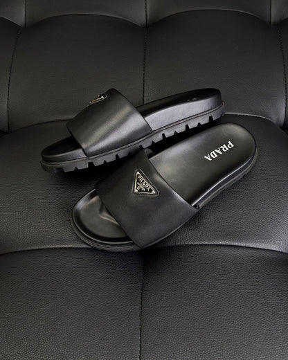 Prada Nappa Leather Padded Slides "Black"