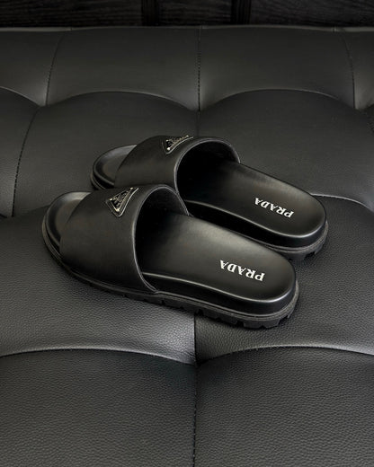 Prada Nappa Leather Padded Slides "Black"