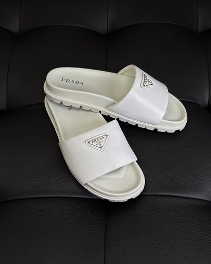 Prada Nappa Leather Padded Slides "White"